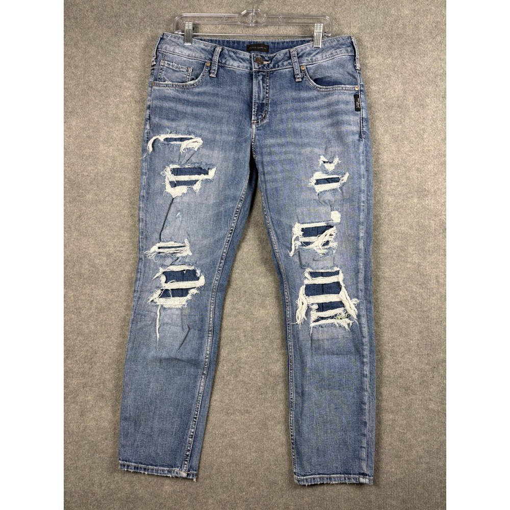Silver Jeans Co Boyfriend Distressed‎ Patched Denim Jeans W34 L28 Blue